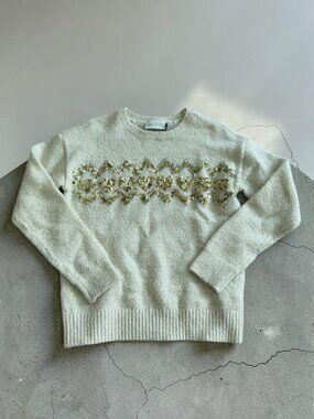 CHILDRENS PLACE Cream Gold Sequin Sweater Size M 7/8